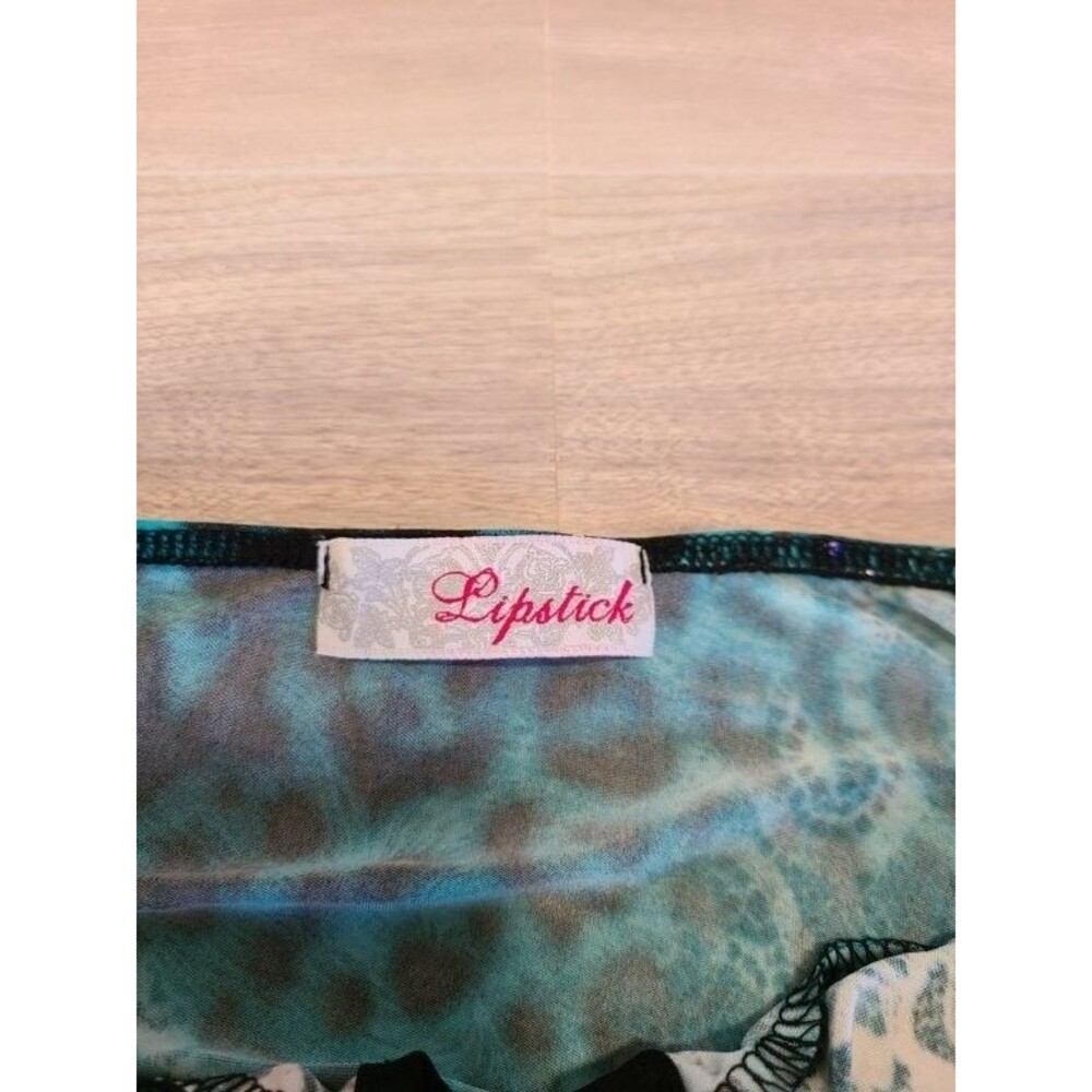 Lipstick Teal Halter Top Womens M Animal Print Rhinestone Sleeveless Blouse - Picture 5 of 8
